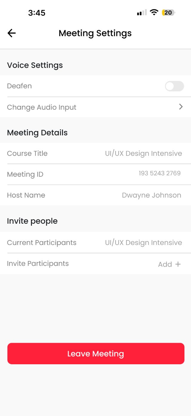 EduFusion — Meeting settings
