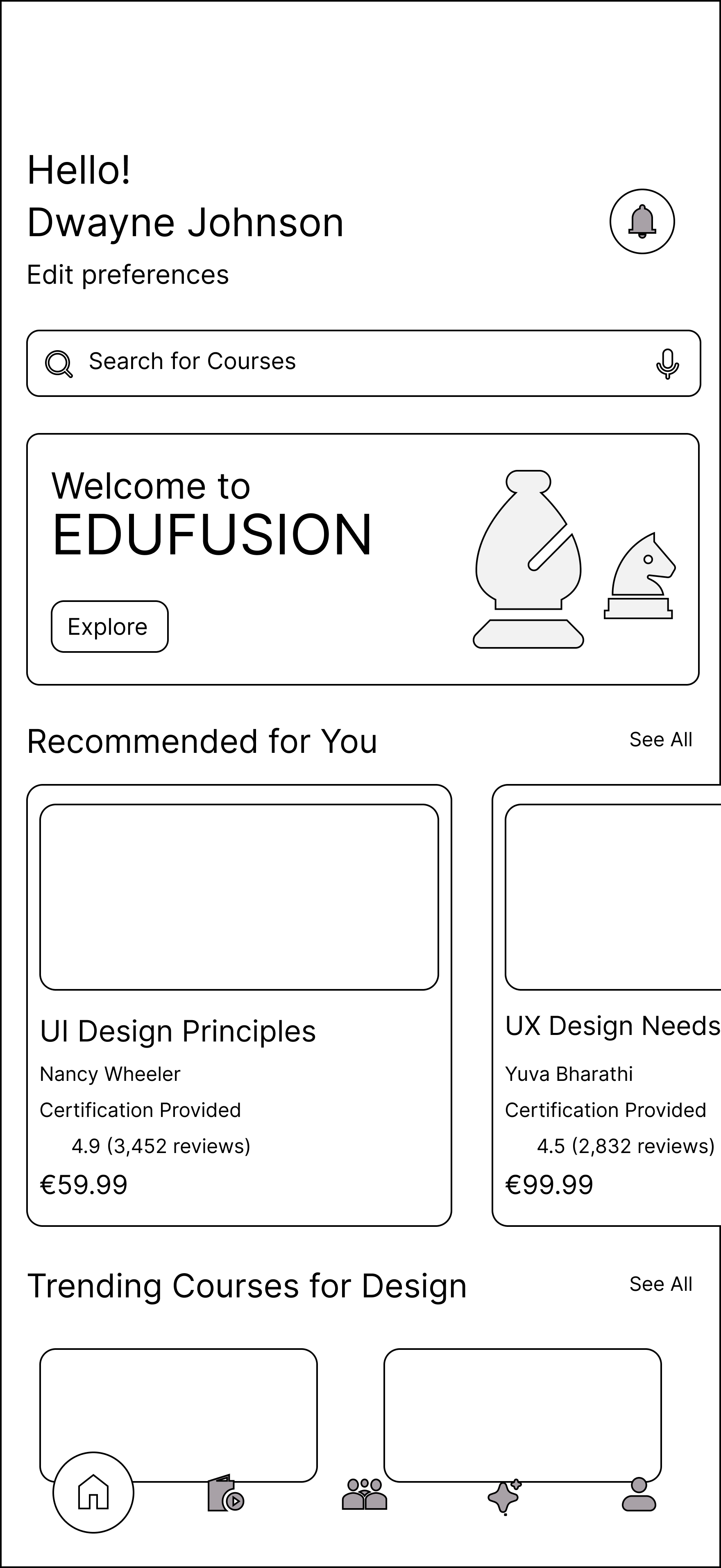 EduFusion Home wireframe