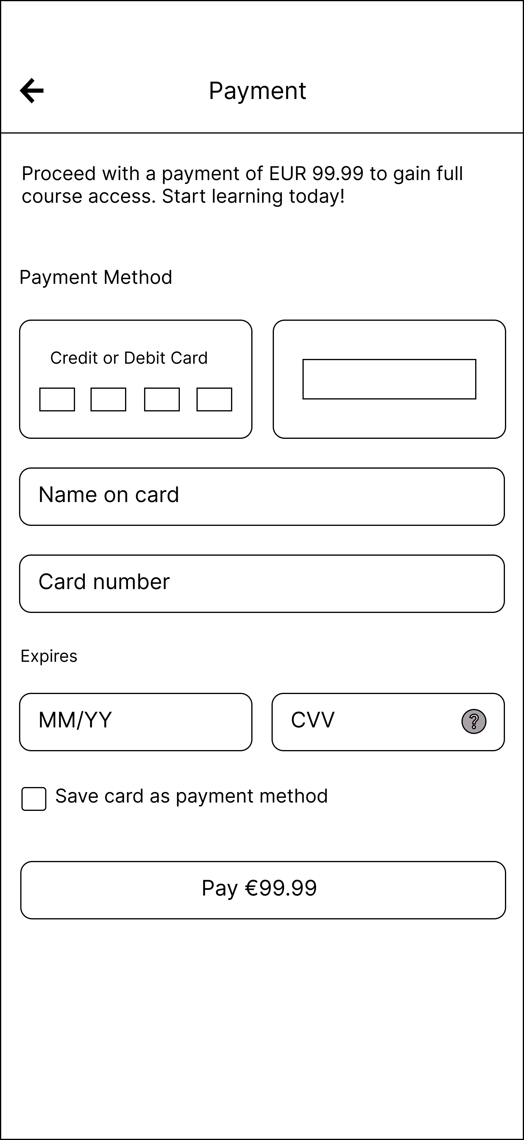 EduFusion Payment wireframe