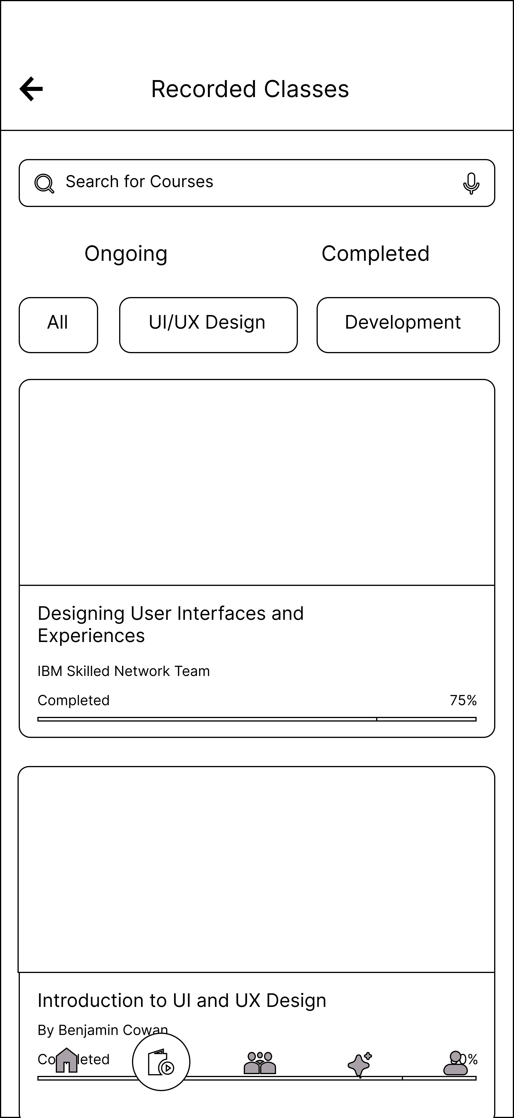 EduFusion Recorded classes wireframe