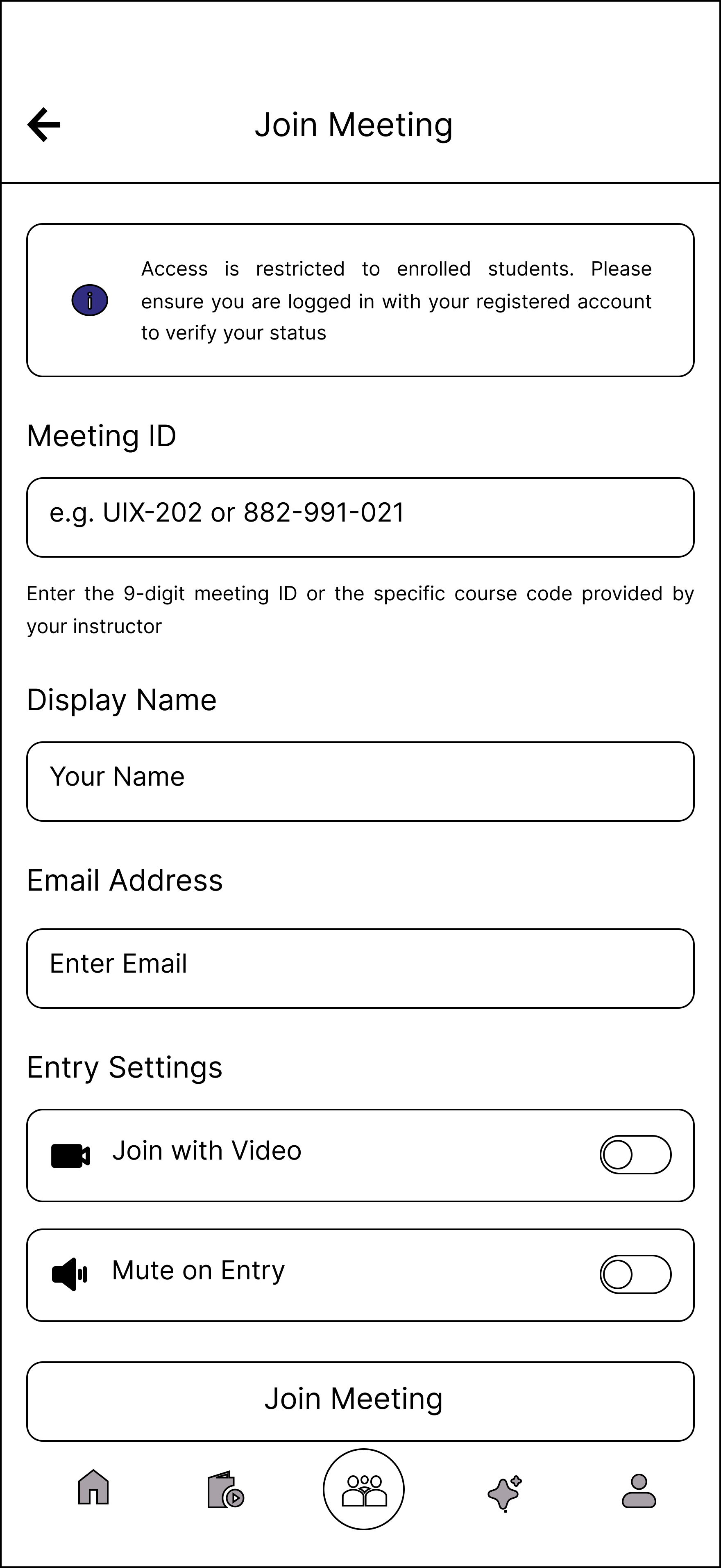 EduFusion Join meeting wireframe