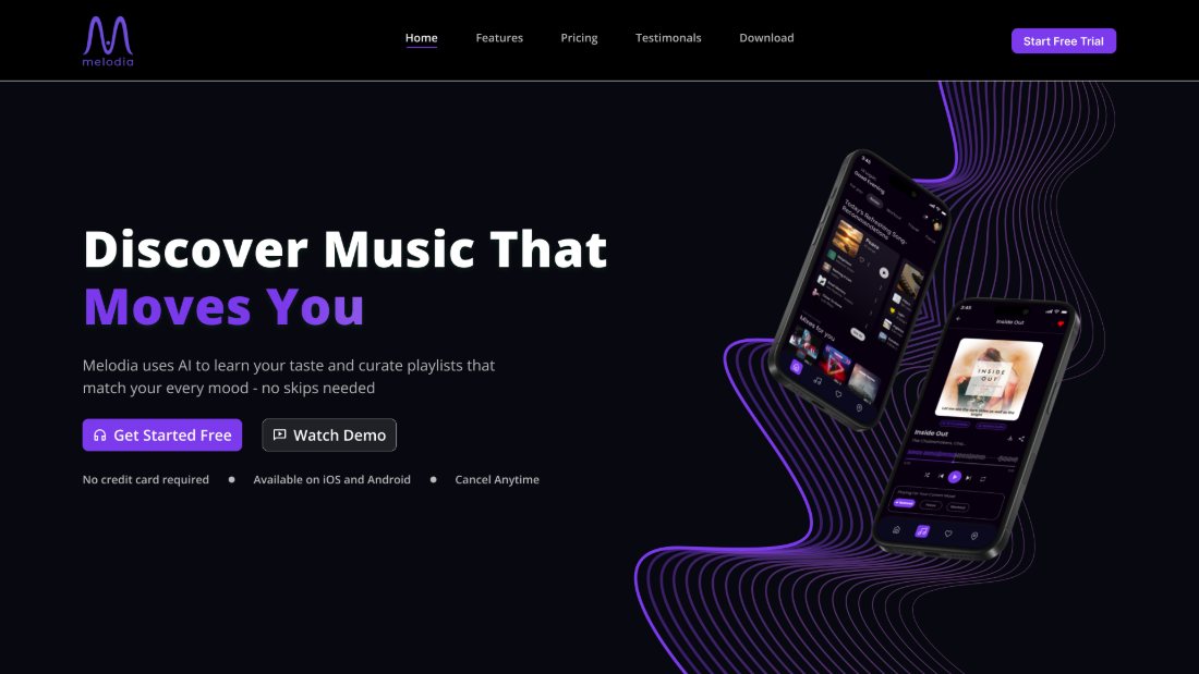 Melodia landing page
