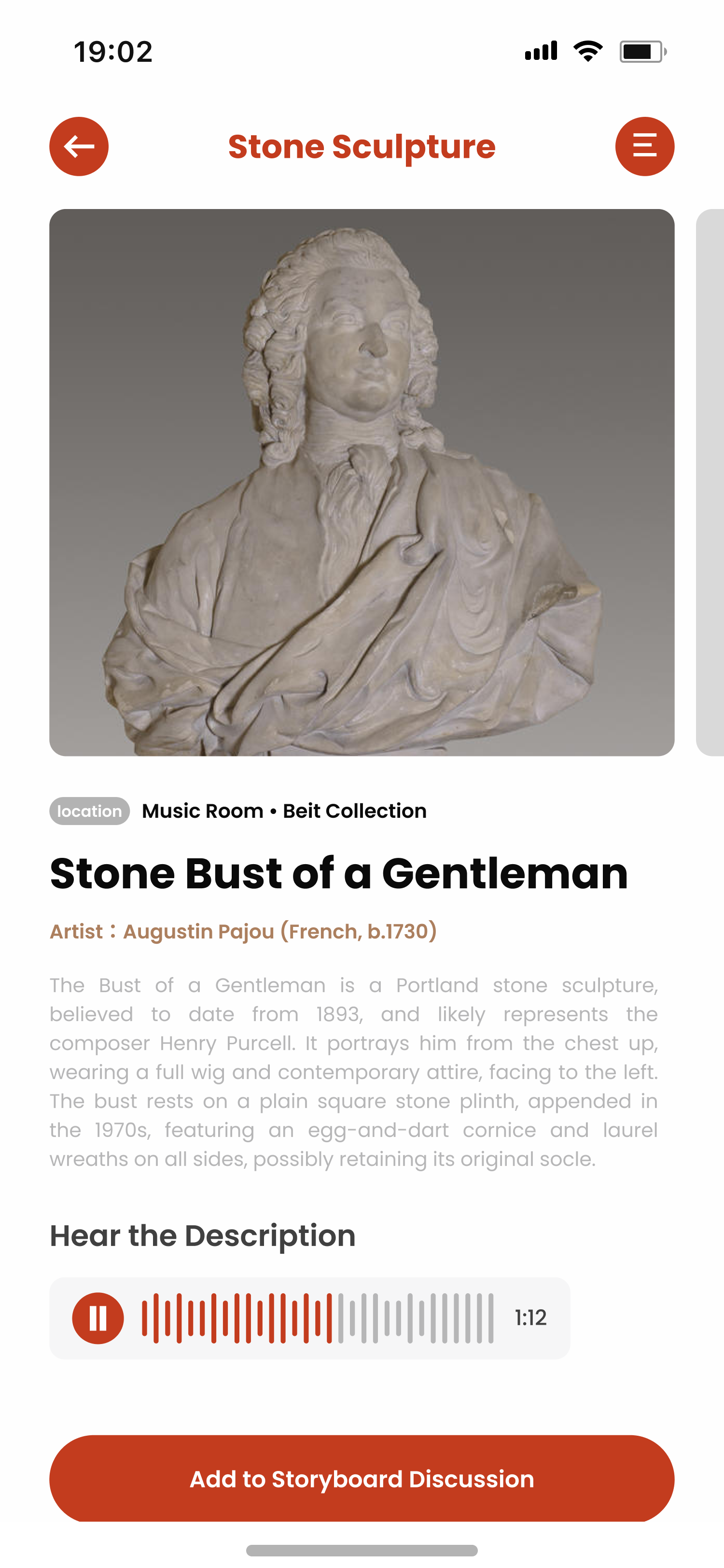 Russborough Artefact details screen